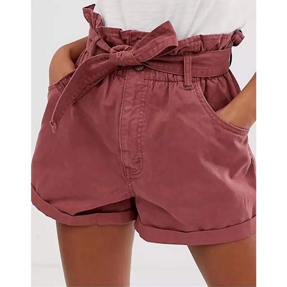 NWOT ABERCROMBIE & FITCH dusty mauve paper bag high waist shorts size small new